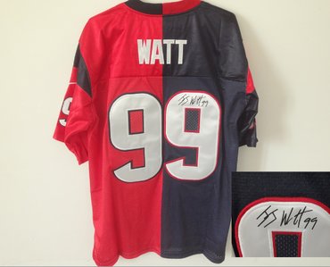 NEW Houston Texans 99# J.J. Watt Blue-Red Split Signed Elite NFL Jerseys