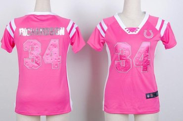 NEW Indianapolis Colts Richardson 34 Women Draft Him Shimmer V-Neck T-Shirt - Pink