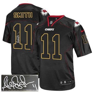 NEW Kansas City Chiefs #11 Alex Smith Lights Out Black Jerseys(Signed Elite)