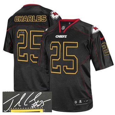 NEW Kansas City Chiefs #25 Jamaal Charles Lights Out Black Jerseys(Signed Elite)