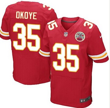 NEW Kansas City Chiefs #35 Christian Okoye Red Team Color NFL Elite Jersey
