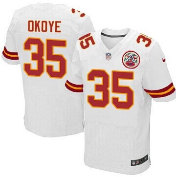 NEW Kansas City Chiefs #35 Christian Okoye White NFL Elite Jersey
