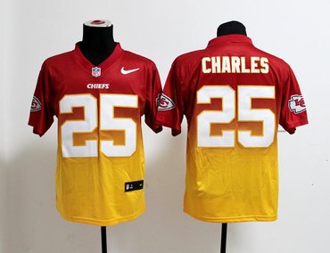 NEW Kansas City Chiefs 25 Jamaal Charles Red Yellow Drift Fashion II Elite NFL Jerseys