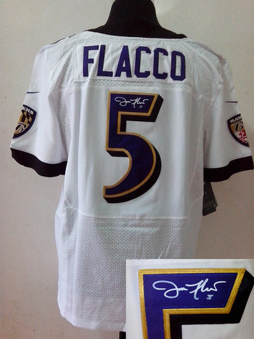 NEW NFL Baltimore Ravens 5 Joe Flacco White Signed Jerseys-Elite
