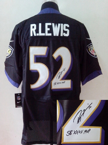 NEW NFL Baltimore Ravens 52 Ray Lewis Black Signed Jerseys-Elite