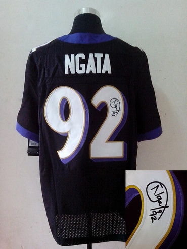 NEW NFL Baltimore Ravens 92 Haloti Ngata Black Signed Jerseys-Elite