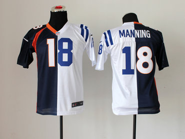 NEW NFL Denver Broncos- Indianapolis Colts 18 Peyton Manning Blue-White Split Kids Jerseys
