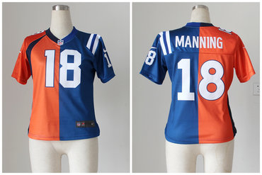 NEW NFL Denver Broncos- Indianapolis Colts 18 Peyton Manning orange-Blue Split Women Jerseys