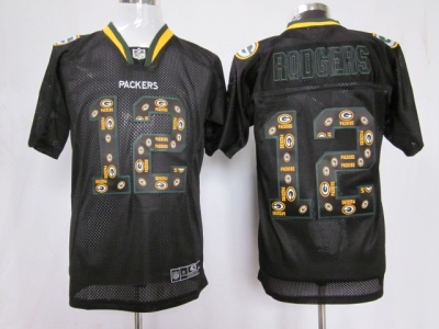 NEW NFL Green Bay Packers #12 Aaron Rodgers Black Jerseys(Elite united sideline)