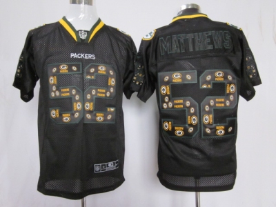 NEW NFL Green Bay Packers #52 Clay Matthews Black Jerseys(Elite united sideline)