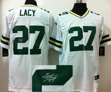 NEW NFL Green Bay Packers 27# Eddie Lacy White Signed Jerseys-Elite