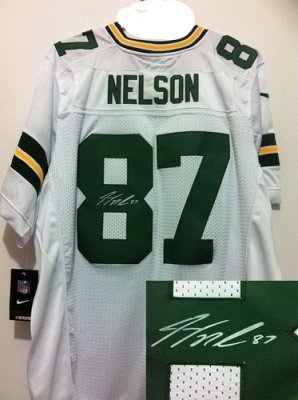 NEW NFL Green Bay Packers 87 Jordy Nelson White Signed Jerseys-Elite