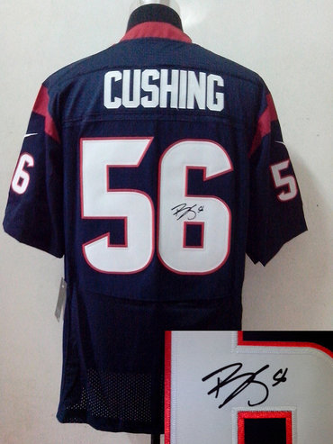 NEW NFL Houston Texans 56 Brian Cushing Blue Signed Jerseys-Elite