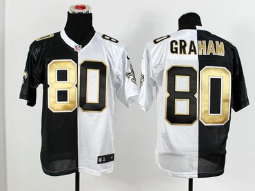 NEW NFL New Orleans Saints 80 Jimmy Graham Black-White Jerseys(Split Elite)