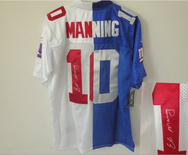 NEW NFL New York Giants #10 Eli Manning white-blue jerseys(Elite Signed split) NEW NFL New York Giants #10 Eli Manning white-blue jerseys(Elite Signed split)