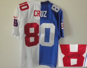 NEW NFL New York Giants #80 Victor Cruz white-blue jerseys(Elite Signed split) NEW NFL New York Giants #80 Victor Cruz white-blue jerseys(Elite Signed split)