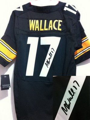 NEW NFL Pittsburgh Steelers 17 Mike Wallace Black Signed Jerseys-Elite