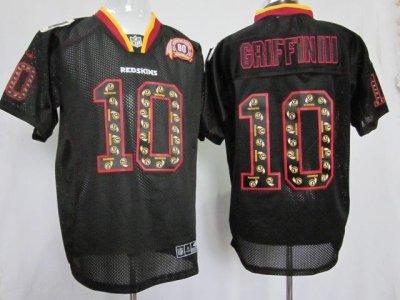 NEW NFL Washington Redskins 10 Robert Griffin III Lights Out Black Elite Jerseys W 80TH Patch
