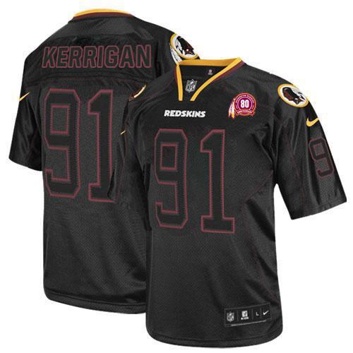 NEW NFL Washington Redskins 91 Ryan Kerrigan Lights Out Black Elite Jerseys W 80TH Patch