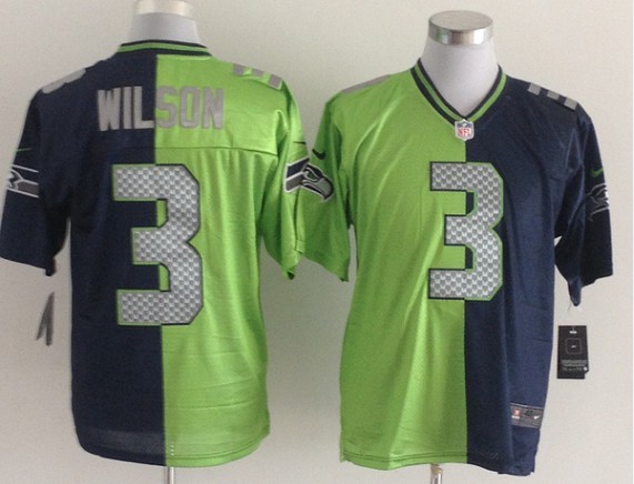 NEW NFL seattle seahawks #3 Russell Wilson  blue-green jerseys(Elite split)