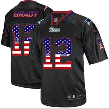 NEW New England Patriots #12 Tom Brady Black NFL Elite USA Flag Fashion Jersey
