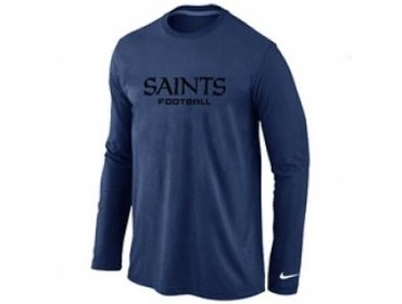NEW New Orleans Sains Authentic font Long Sleeve T-Shirt D.Blue