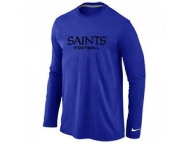 NEW New Orleans Sains Authentic font Long Sleeve T-Shirt blue NEW New Orleans Sains Authentic font Long Sleeve T-Shirt blue