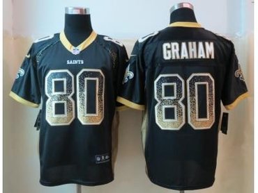 NEW New Orleans Saints #80 Graham Black Jerseys(Drift Fashion Elite)