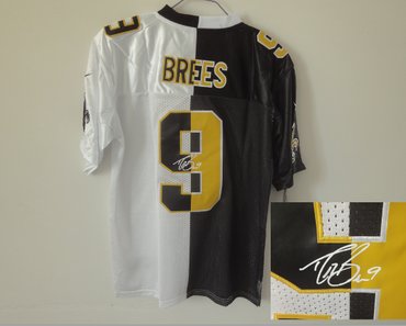 NEW New Orleans Saints #9 Drew brees black-white jerseys(Elite Signed split) NEW New Orleans Saints #9 Drew brees black-white jerseys(Elite Signed split)