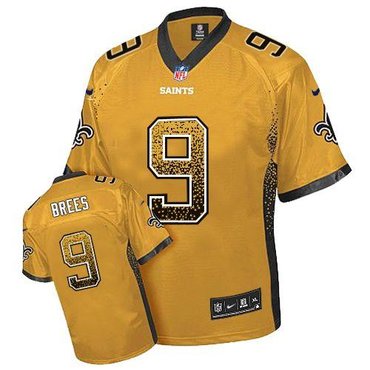 NEW New Orleans Saints 9 Drew Brees Gold Stitched NFL Elite Drift Fashion Jersey