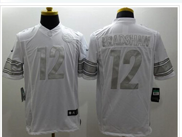 NEW Pittsburgh Steelers #12 Terry Bradshaw White NFL Limited Platinum Jersey