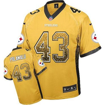 NEW Pittsburgh Steelers #43 Troy Polamalu Gold Stitched NFL Elite Drift Fashion Jersey