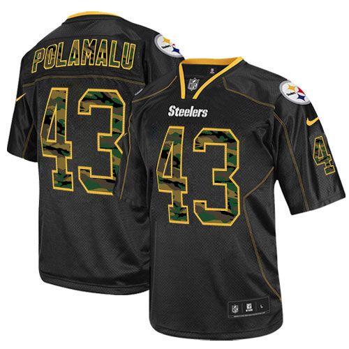 NEW Pittsburgh Steelers #43 Troy Polamalu Lights Out Black Elite Jerseys(Camo Number)