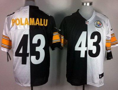 NEW Pittsburgh Steelers #43 Troy Polamalu White-Black Split Elite NFL Jerseys