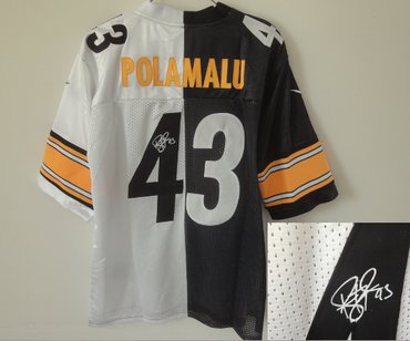 NEW Pittsburgh Steelers #43 Troy Polamalu White-Black Split Signed Elite NFL Jerseys