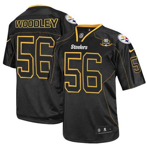 NEW Pittsburgh Steelers #56 LaMarr Woodley Lights Out Black With 80TH Patch NFL Elite Jerseys