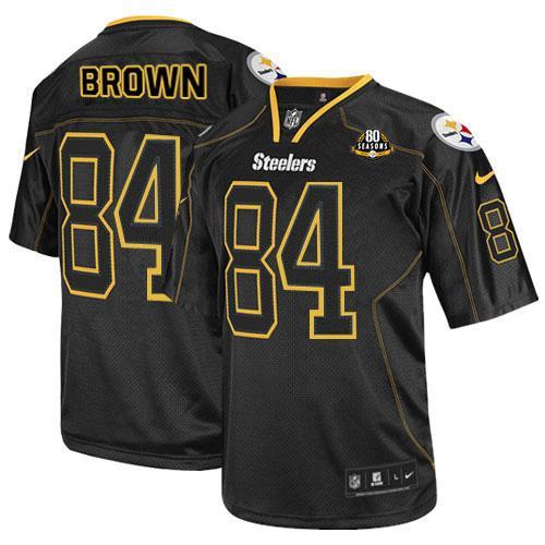NEW Pittsburgh Steelers #84 Antonio Brown Lights Out Black With 80TH Patch NFL Elite Jerseys