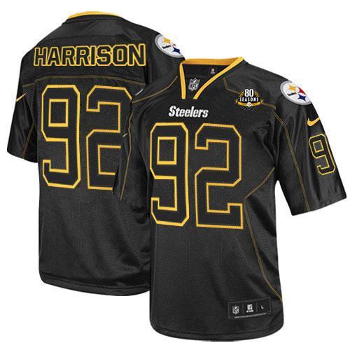 NEW Pittsburgh Steelers #92 James Harrison Lights Out Black With 80TH Patch NFL Elite Jerseys
