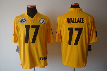 2012 NEW NFL Pittsburgh Steelers 17 Mike Wallace Yellow Jerseys W 80TH Patch(Game)