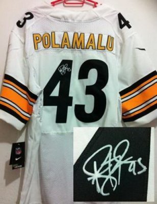 NEW Pittsburgh Steelers 43 Troy Polamalu White Signed Elite NFL Jerseys