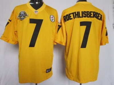 NEW Pittsburgh Steelers 7 Ben Roethlisberger Yellow Jerseys W 80TH Patch(Game)