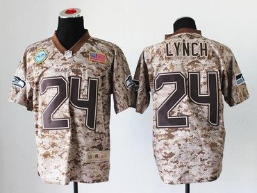 NEW Seattle Seahawks #24 Marshawn Lynch Camo NFL Elite USMC Jersey(USA)