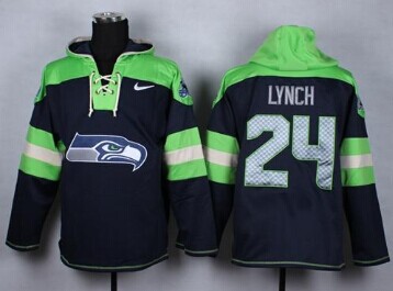 NEW Seattle Seahawks #24 Marshawn Lynch Navy Blue Player Pullover Hoodie