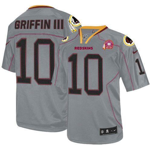 NEW Washington Redskins #10 Robert Griffin III 80TH Patch Lights Out Grey NFL Elite Jerseys