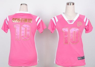 NEW Washington Redskins 10 Robert Griffin III Women Draft Him Shimmer V-Neck T-Shirt - Pink