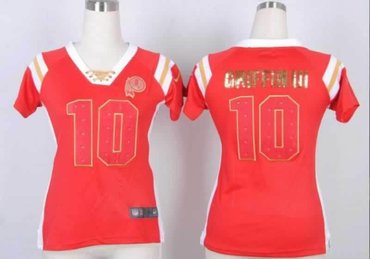NEW Washington Redskins 10 Robert Griffin III Women Draft Him Shimmer V-Neck T-Shirt - Red