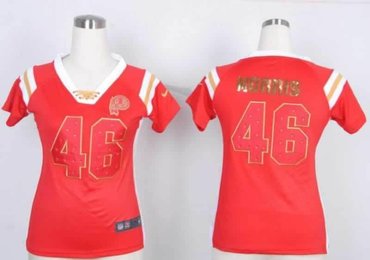 NEW Washington Redskins Alfred Morris 46 Women Draft Him Shimmer V-Neck T-Shirt - Red