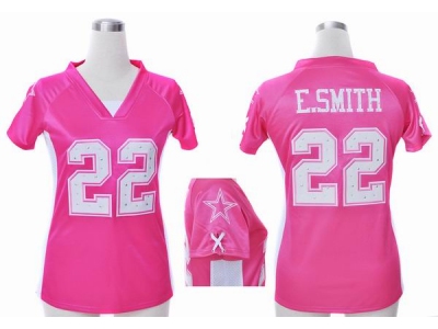 NEW Women Dallas Cowboys 22 E.smitth Pink Jerseys(Draft Him ii Top)