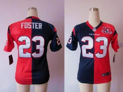 NEW Women Houston Texans #23 Arian Foster blue-red jerseys(Elite split 10th patch)