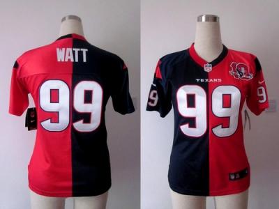 NEW Women Houston Texans #99 J.J. Watt blue-red jerseys(Elite split 10th patch)
